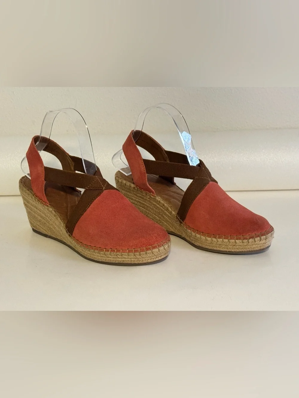 Born Coral and Brown Suede Espadrille Slingback Espadrille Sandals 3 Inch Size 9